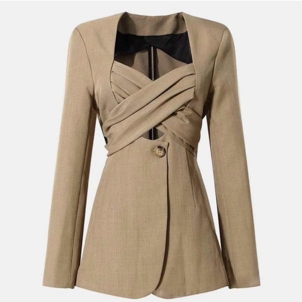DECONSTRUCTED wrap up Twist Tie Wide Sleeve Sash/Bow Square Collar Blazer New S